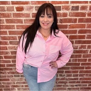 NWT FIRST LOVE PINK STRIPED BUTTON DOWN SHIRT